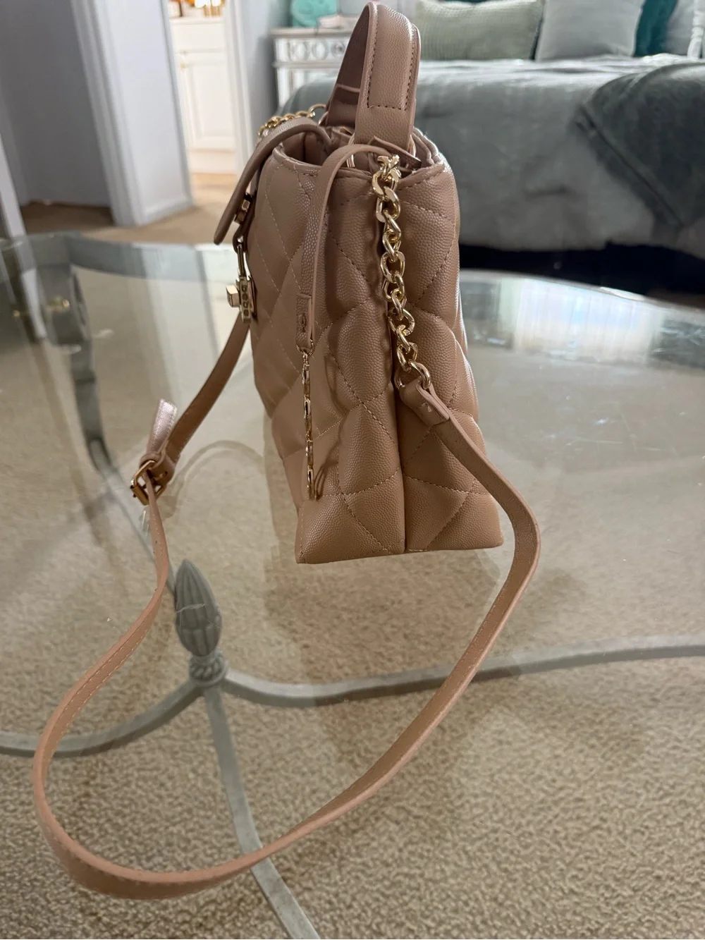 Bebe Quilted Top-Handle Lyla Caviar Shoulder Bag